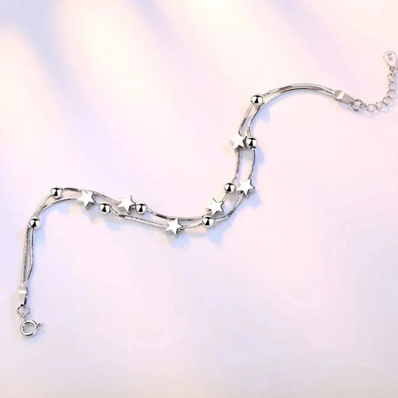 Dainty 925 Sterling Silver Star & Bead Bracelet - Picture 2 of 2